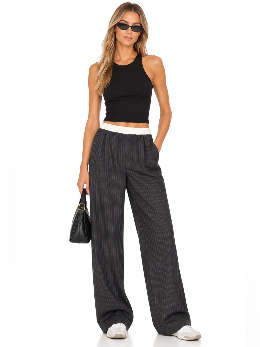 Zara Charcoal Pinstripe Wide Leg Elastic Waist Trousers XS